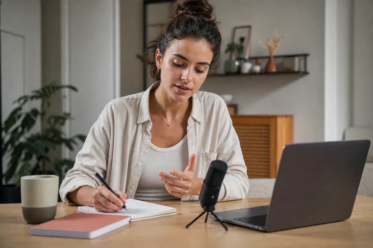 A product professional dictating a clear meeting follow-up