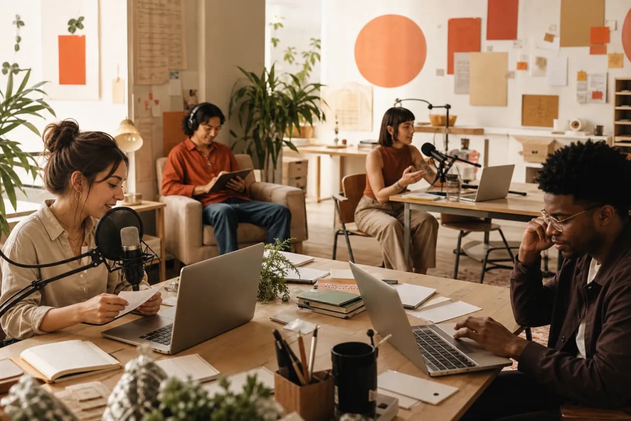 Writers, students, professionals, and team leads using voice writing in one creative studio