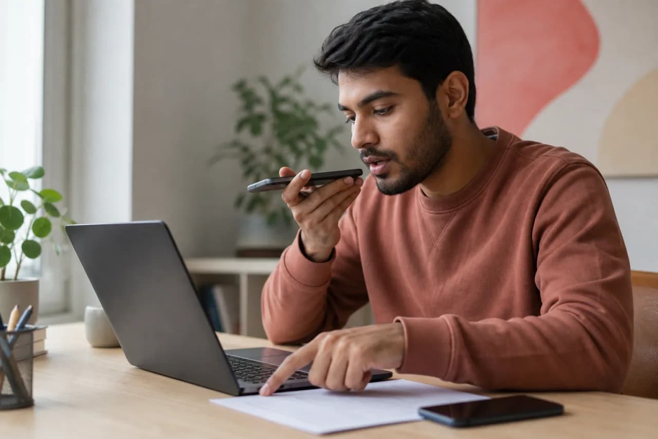 A Hindi-English bilingual professional checking uncertain words in a mixed-language draft