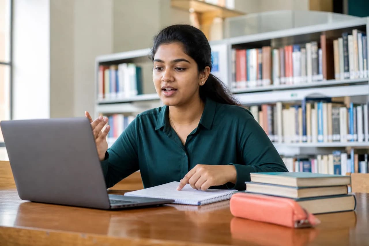 A Tamil-speaking student rehearsing a presentation aloud while creating editable notes