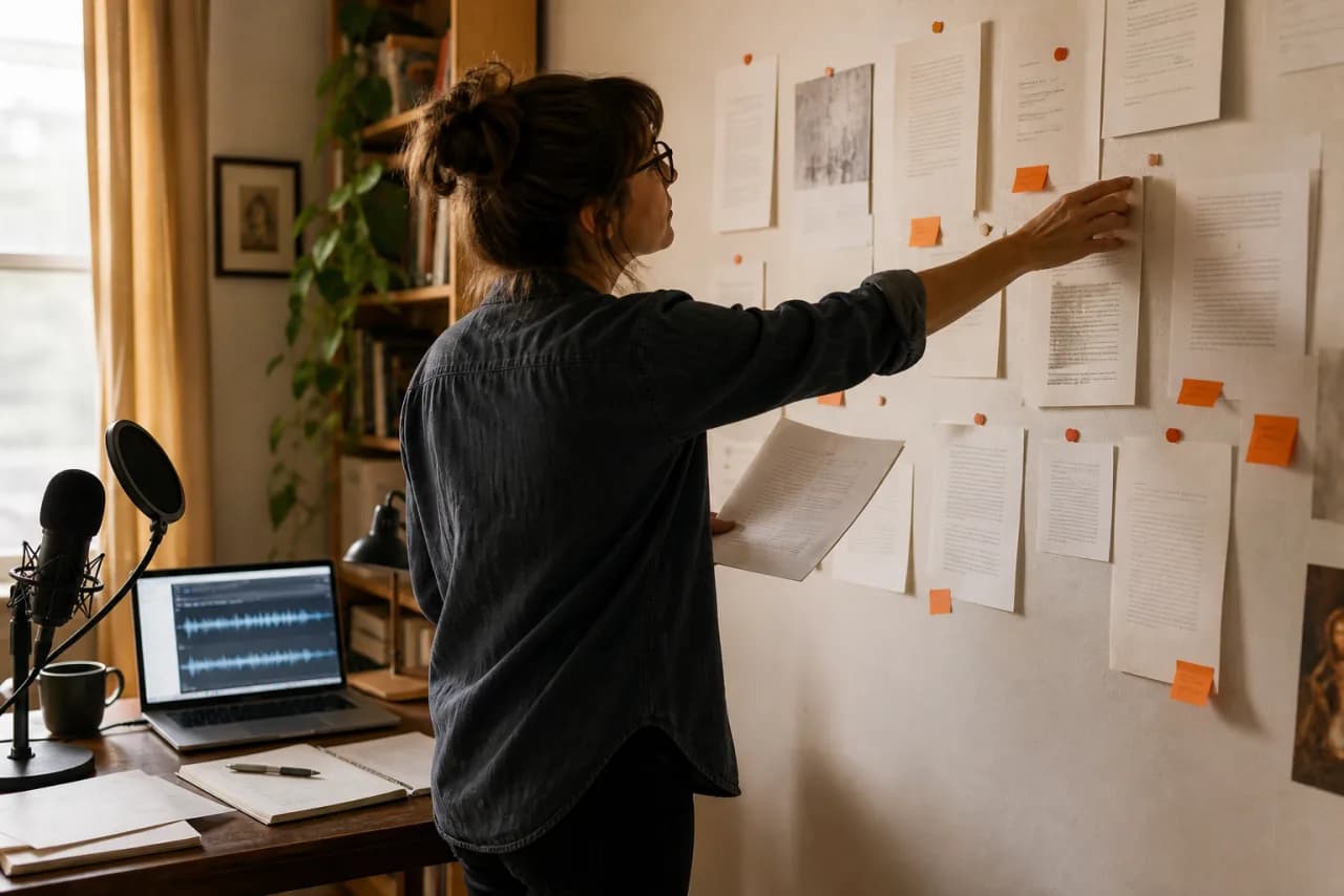 A fiction writer arranging voice-captured paragraphs into a stronger narrative sequence