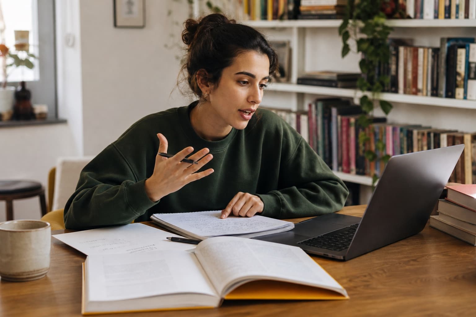 A student turning a spoken explanation into study notes